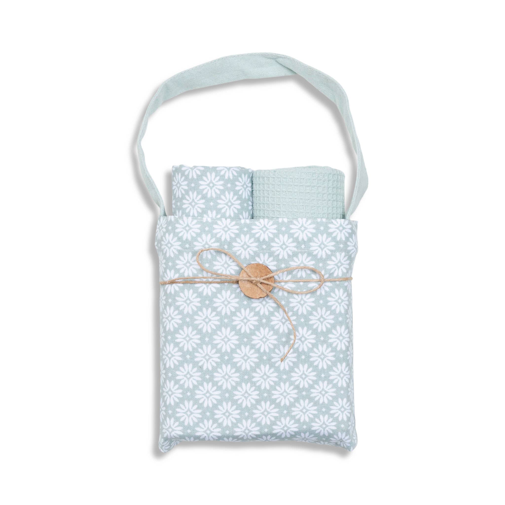 Elsie & Zoey - Wholesale Tea Towel - 3 Piece Mint Floral Kitchen Tea Towel Set1