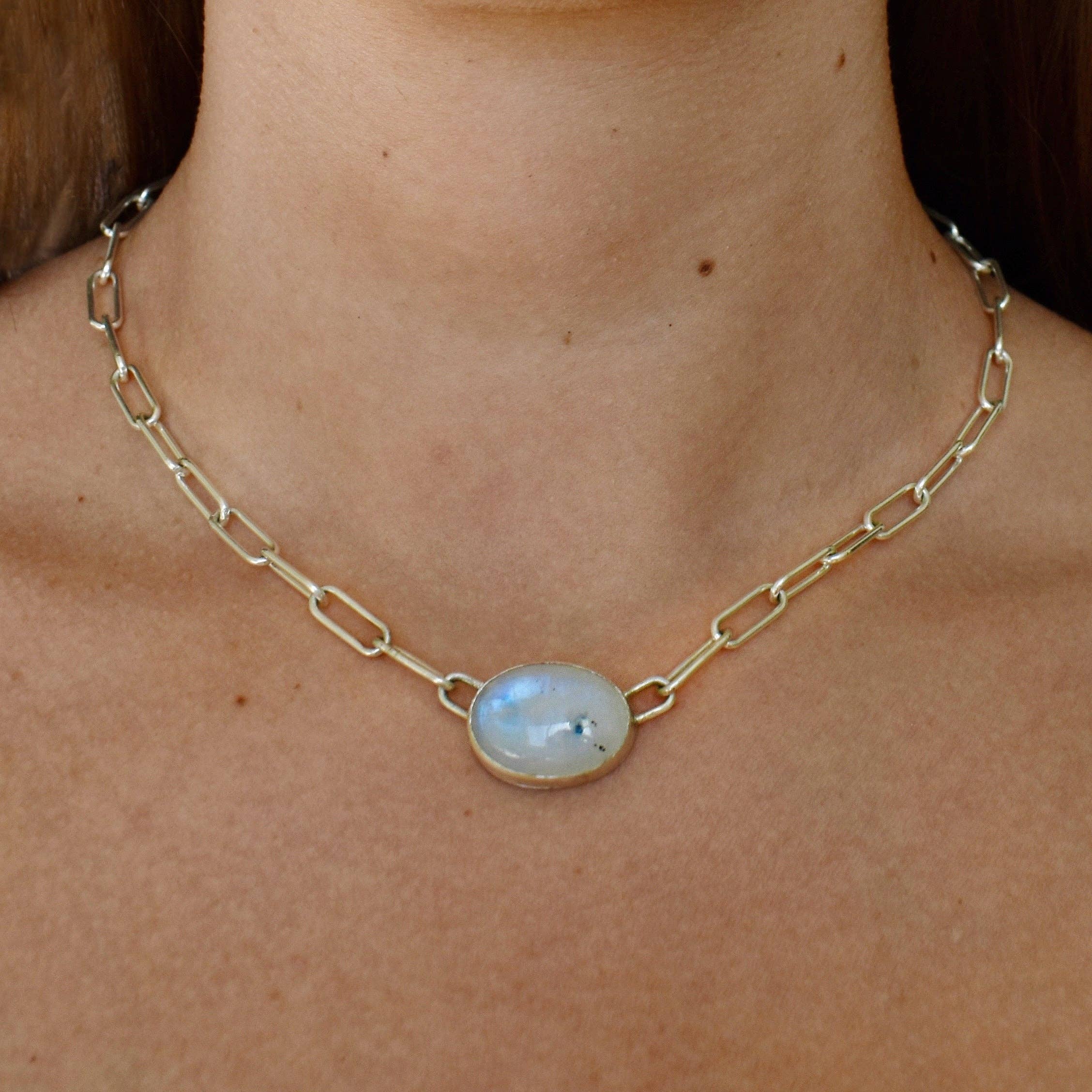 Laura Mar Jewelry - Wholesale Pendant/Charm Necklace - moonstone layering necklace in curb or paperclip sterling silver chain2
