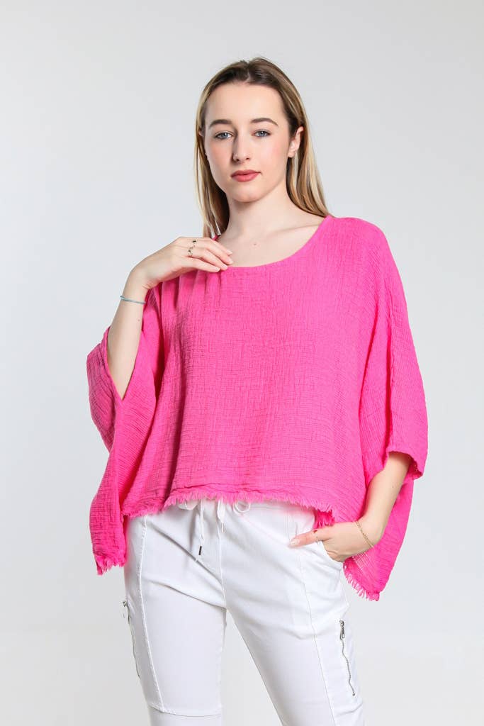 TINA Stephens Italy/Tees By Tina - Wholesale Blouse - Women's - Archer Loose Gauze Raw Edge Top (BQ162)10