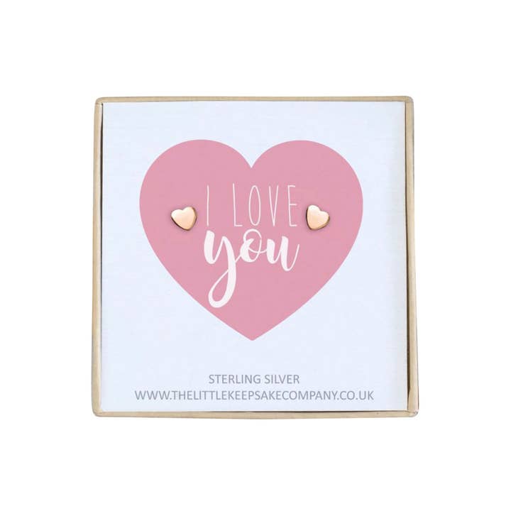 Ohrringe aus Vermeil-Roségold mit Zitat „I Love You“ für den Großhandel von The Little Keepsake Company