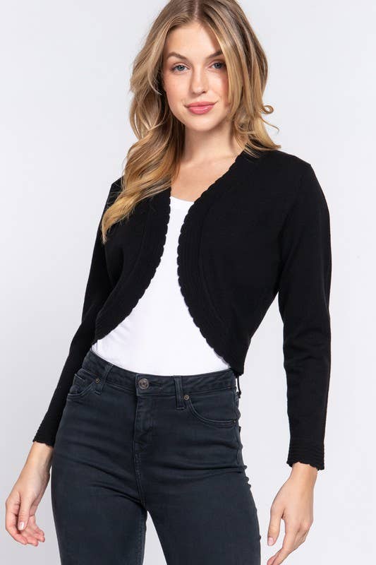 Vanilla Monkey - Vente Cardigan – femme - Pull long en soie avec finition festonnée - Boléro3