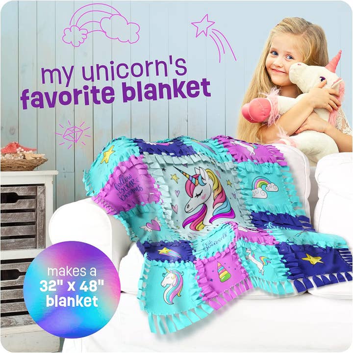 Dan&Darci - Wholesale DIY Craft Kit - Kids - Unicorn Tuck N' Tie Fleece Blanket Making Kit