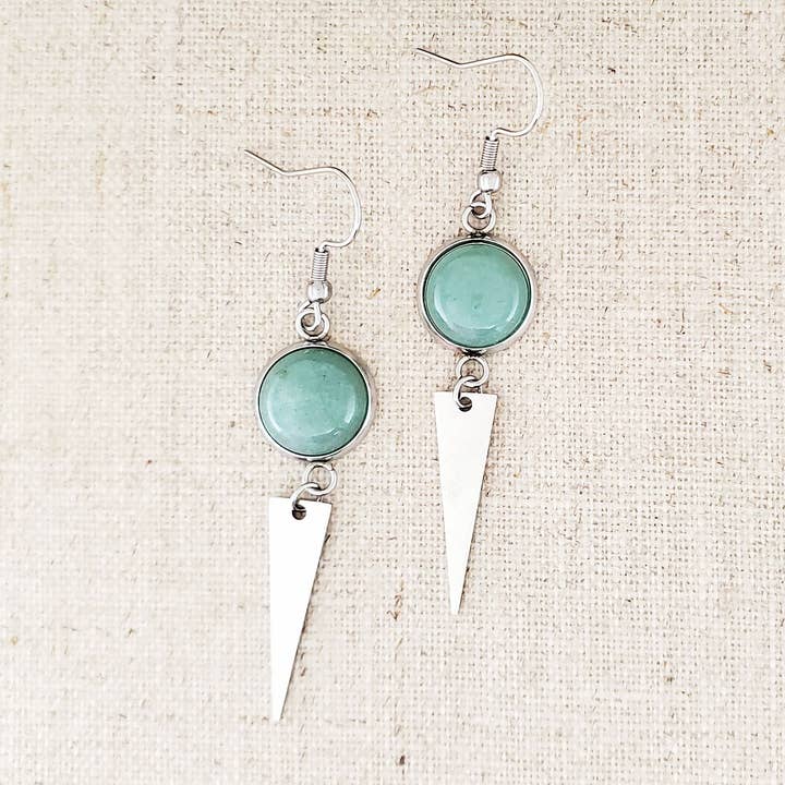 Green Aventurine & Stainless Earrings for wholesale by Covaly Artisan Jewelry
