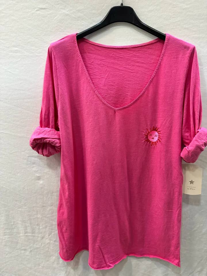 Mimi & Gogo - Wholesale T-Shirt - Women's - Corded cotton T-shirt with sun @739930_TsBrodeSoleil7