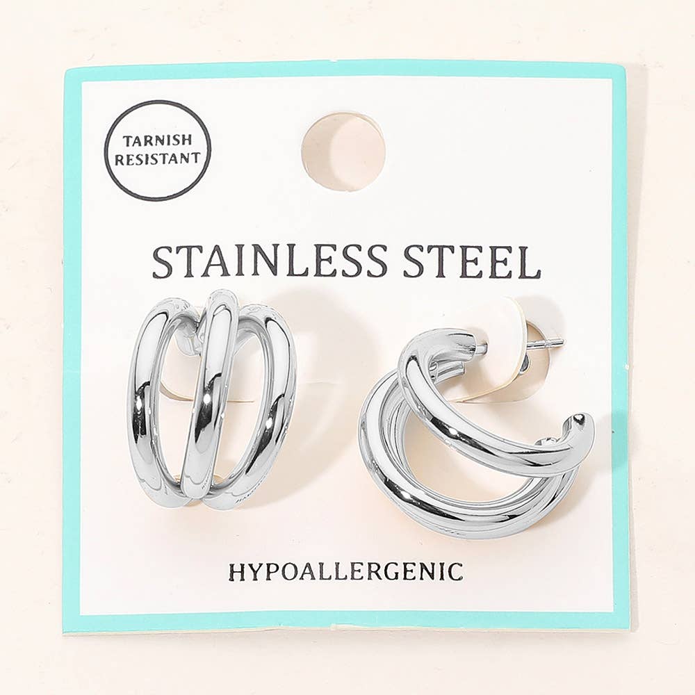 Sensibling Corp. - Venta al por mayor Pendientes de aro - Pendientes de Aro Triple de Acero Inoxidable3