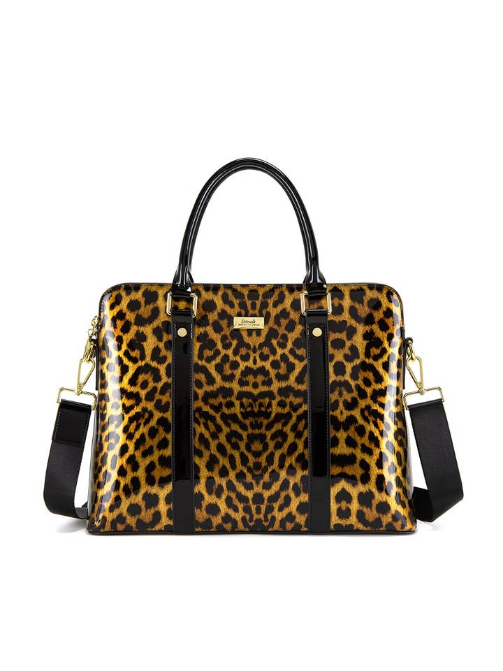BORSA PER LAPTOP IN PELLE LUCIDA LEOPARDO ROGUE-SF35-6006-NUOVO ARRIVO per la vendita all'ingrosso da parte di Serenade Beverly Hills Collection