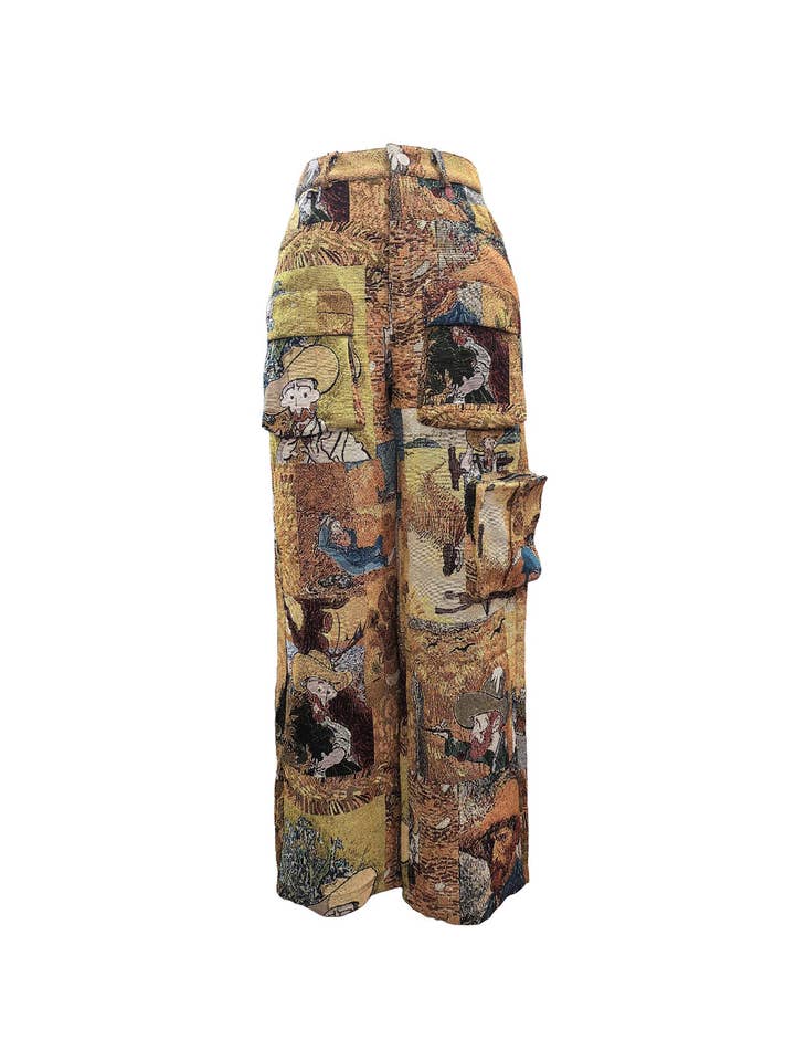 HIDDENBRAND - Wholesale Pants - Women's - Autumn western artistic abstract cargo pants3