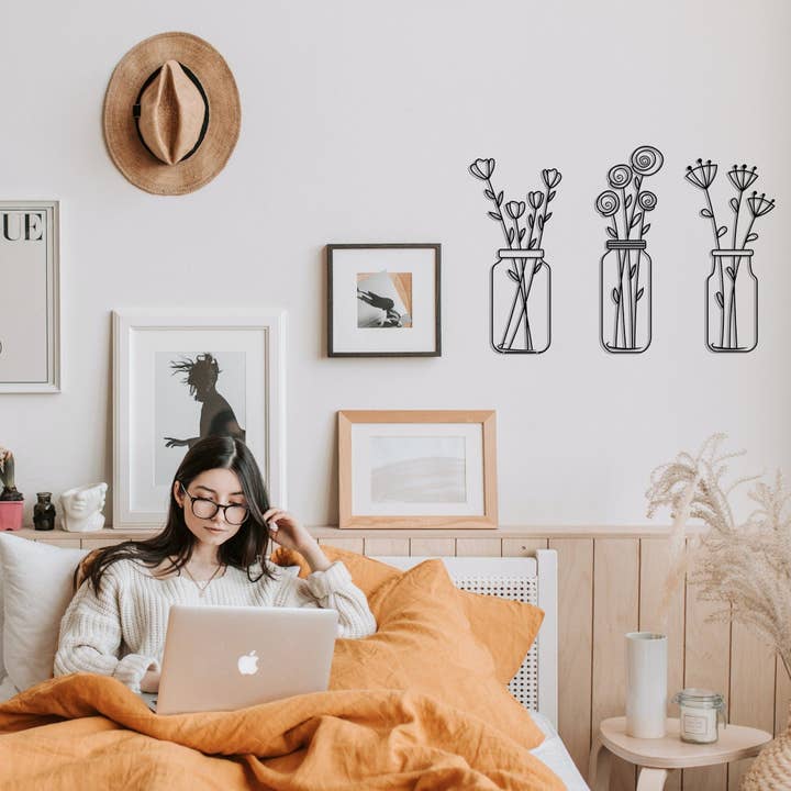 Blomma i vas metallväggdekor set WA083 för wholesale av Blackivycraft