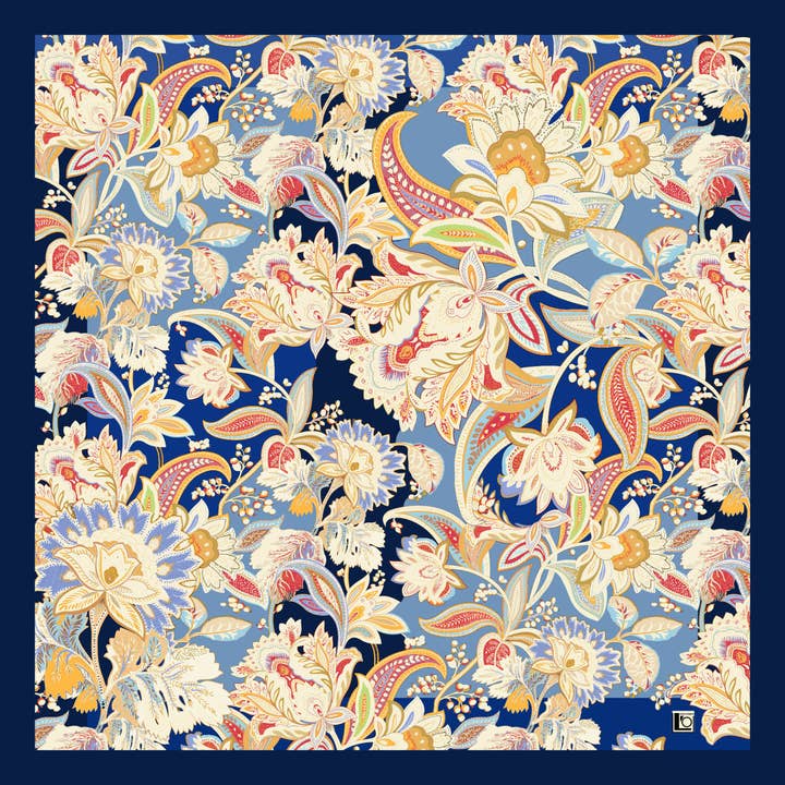 L'OFFICIEL SRL - Wholesale Scarf - Women's - Foulard seta 90*90 disegno cashmere blu