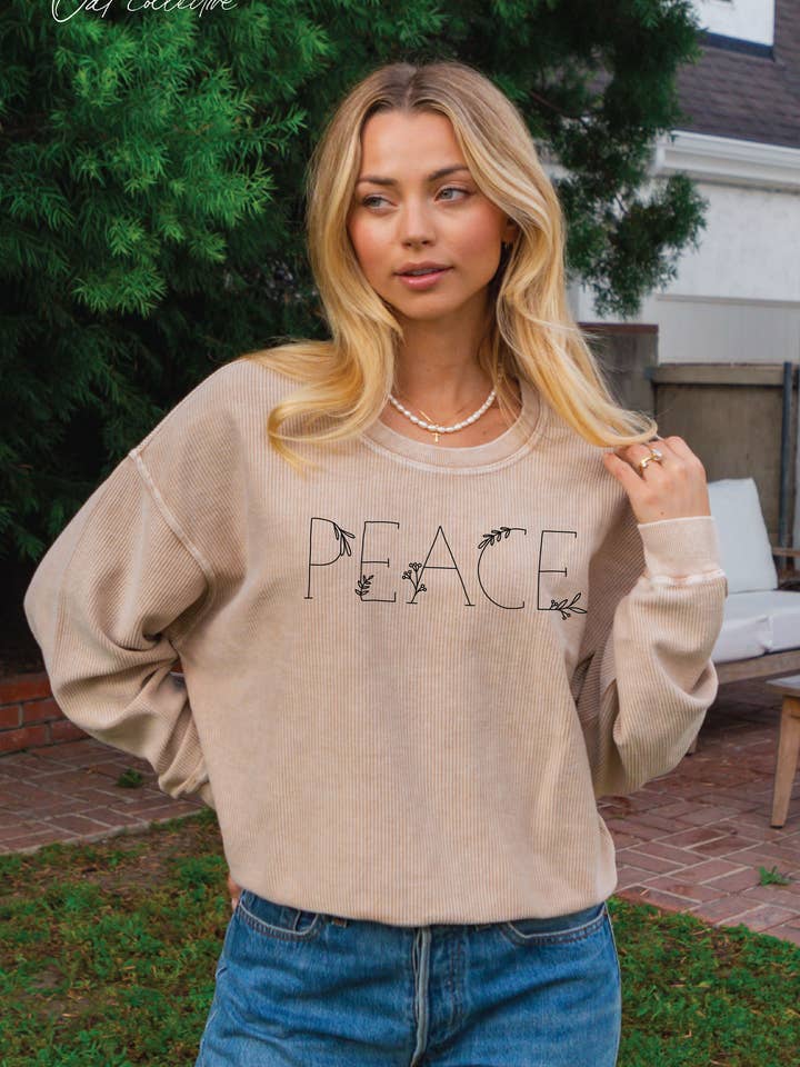 OAT COLLECTIVE - Wholesale Graphic Sweatshirt - Women's - PEACE Cropped Thermal  Thermal Vintage Pullover  1