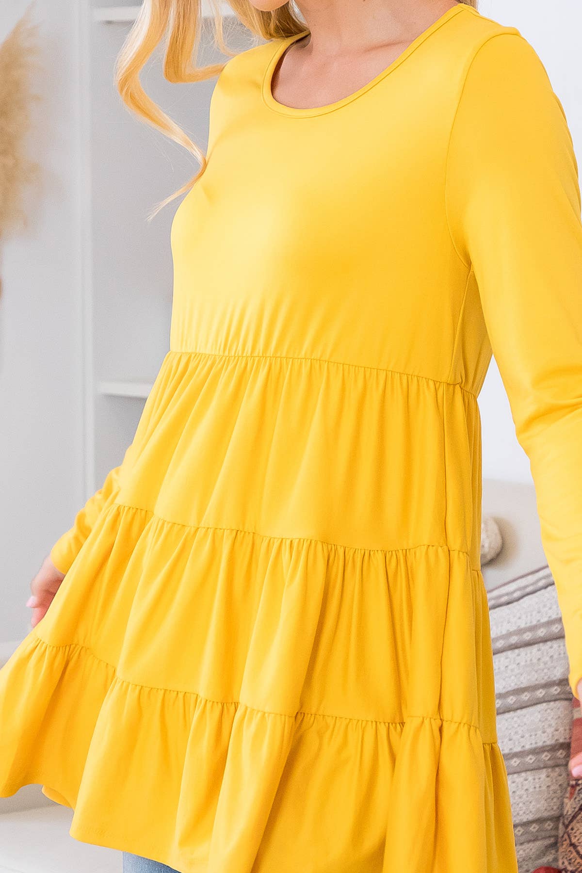 You & Me - Wholesale Tuniek - Dames - YMT20005V-STEVIGE GELAAGDE TOP MET LANGE MOUWEN45