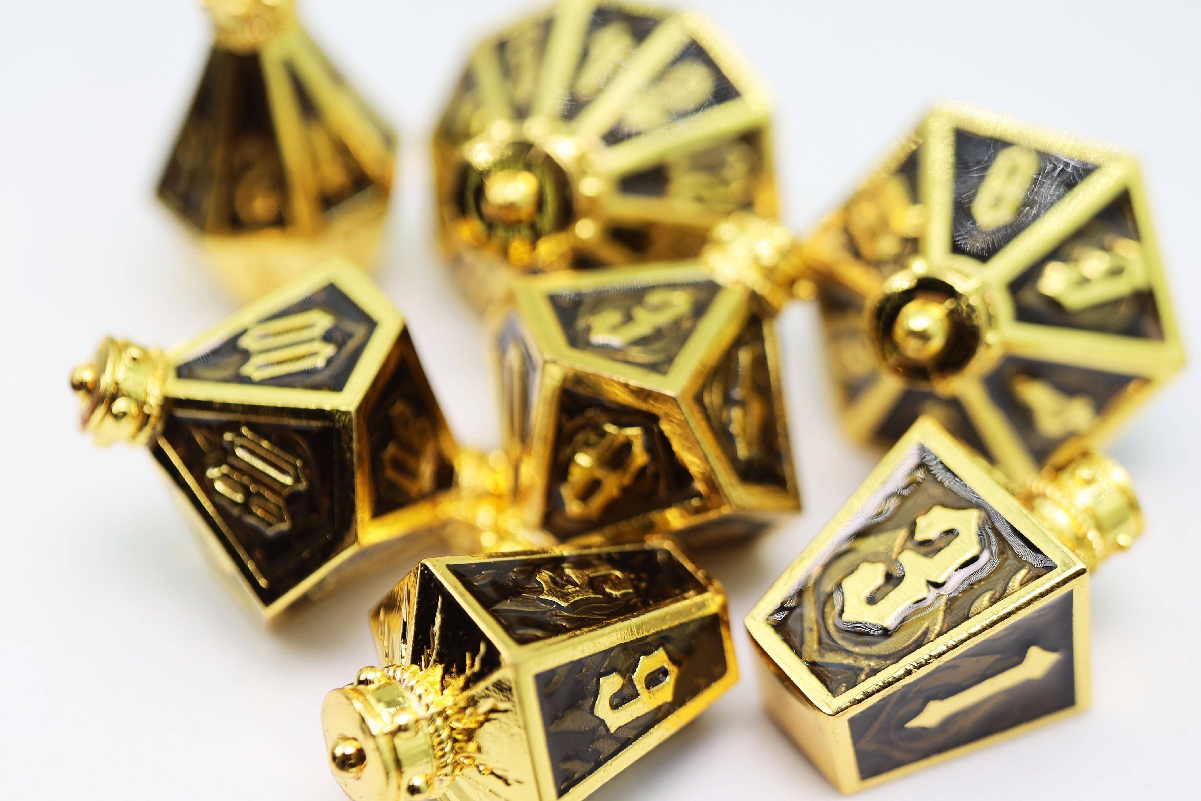 Foam Brain Games - Wholesale Dice - Moonlit Lantern: Golden Earthen Flame - Metal RPG Dice Set