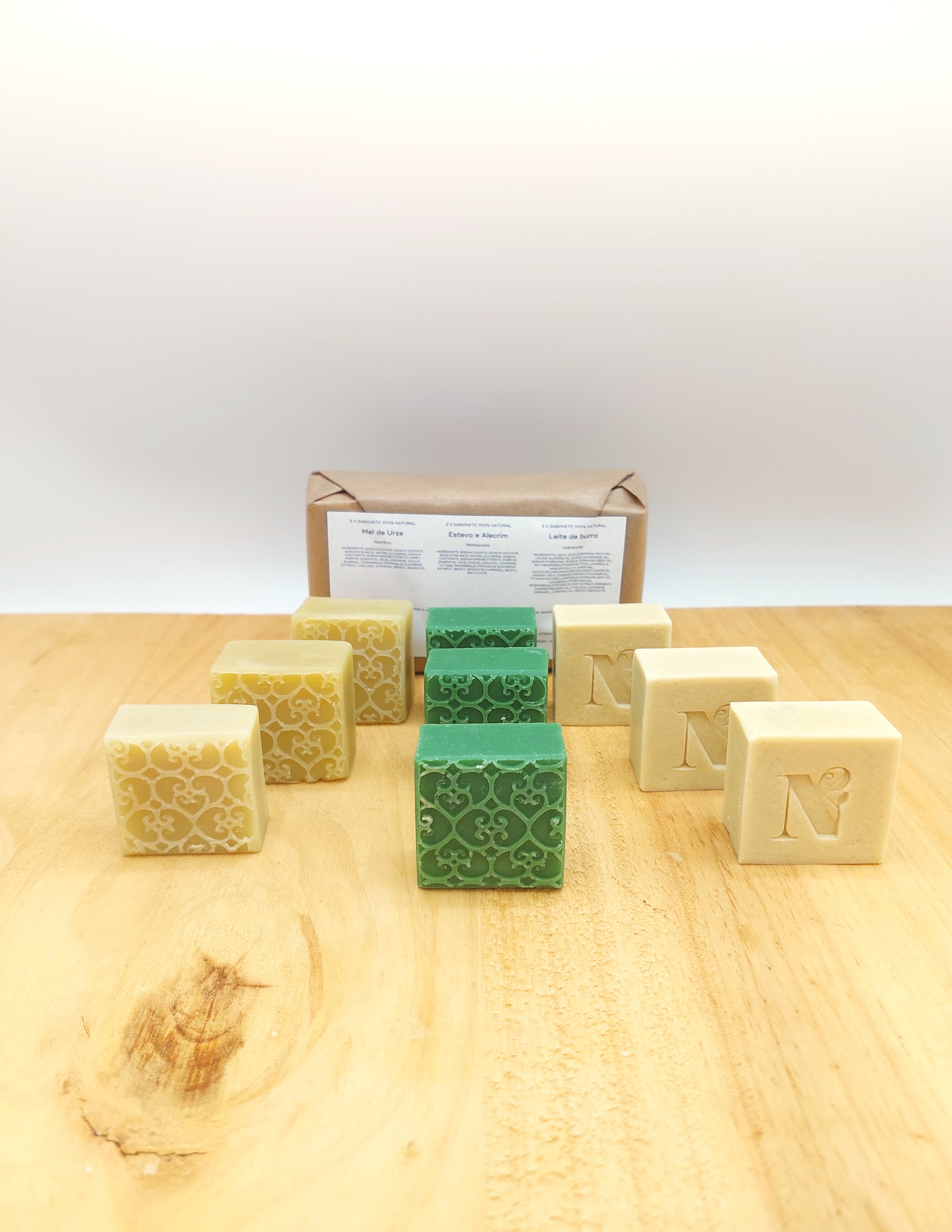 d'Natureza - Saboaria da Serra, Lda - Venta al por mayor Pastilla de jabón - Jabones miniatura 25 g - 9 unidades (3 miel de brezo, 3 jara y romero, 3 leche de burra)1