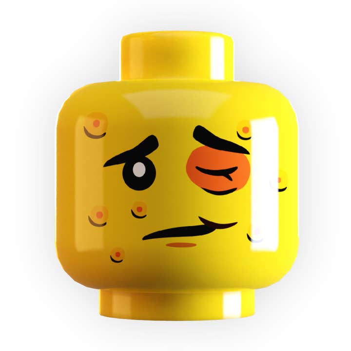 Piqûres d'abeilles sur tête de minifigurine fabriquée à l'aide de pièce LEGO pour la vente par B3 Customs