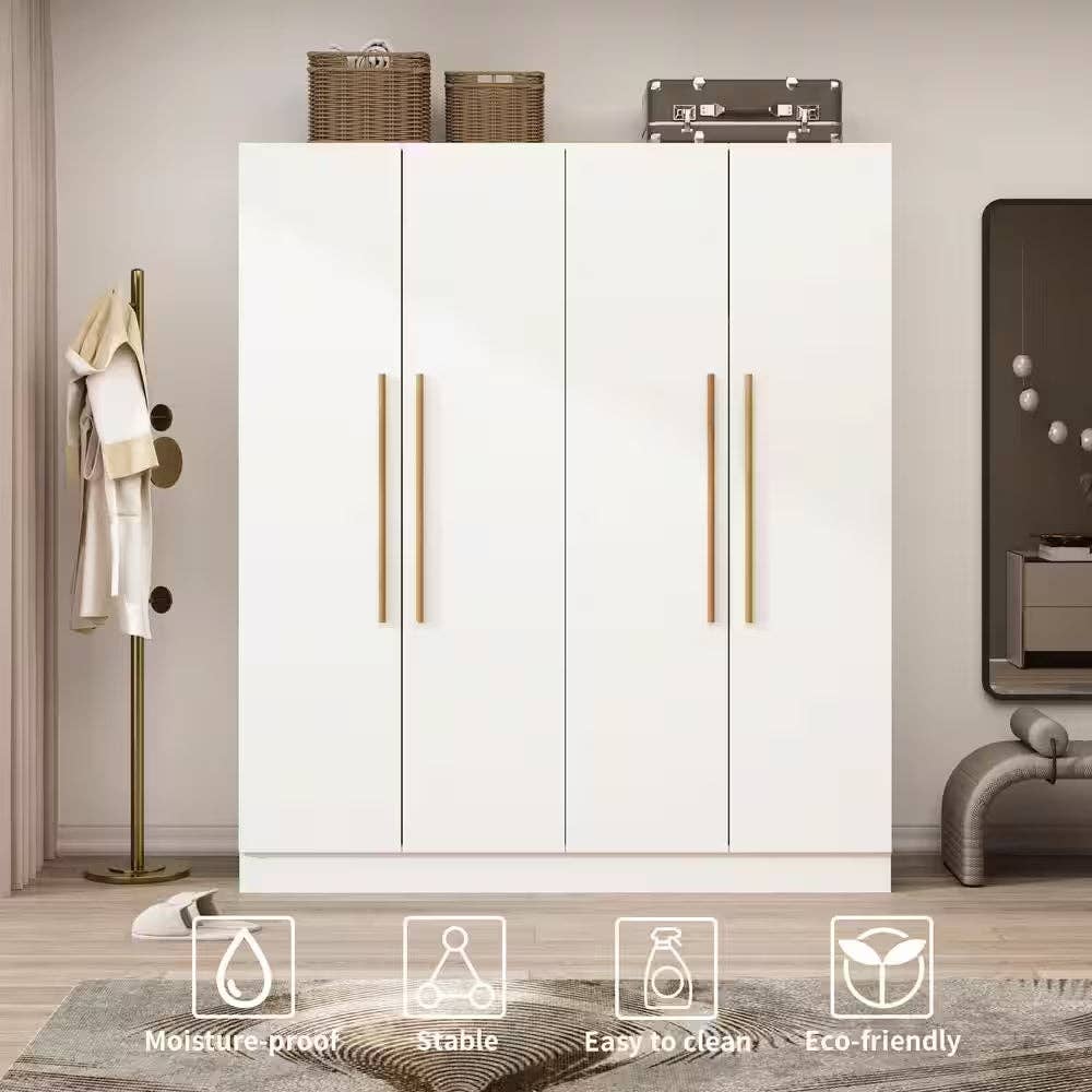 ShipItFurniture - Wholesale Bedroom Furniture - 1-Piece White Wood Armoires, Hanging Rod, Storage Shelves (70.9 In. H X 63 In. W X 19.7 In. D) Bedroom Set with 4-Door3