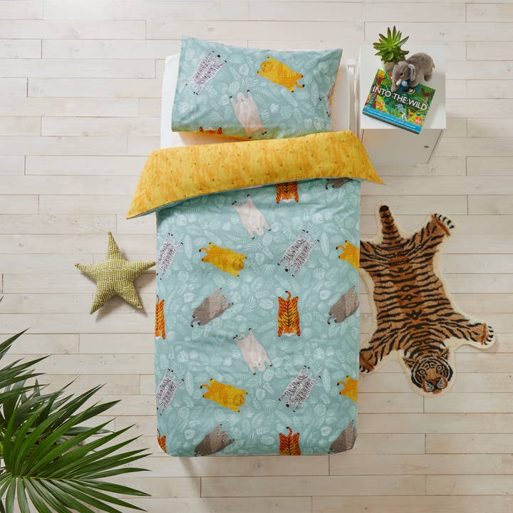 Wild Friends Kids 100% Cotton Duvet Cover Set Teal for wholesale by Riva Home