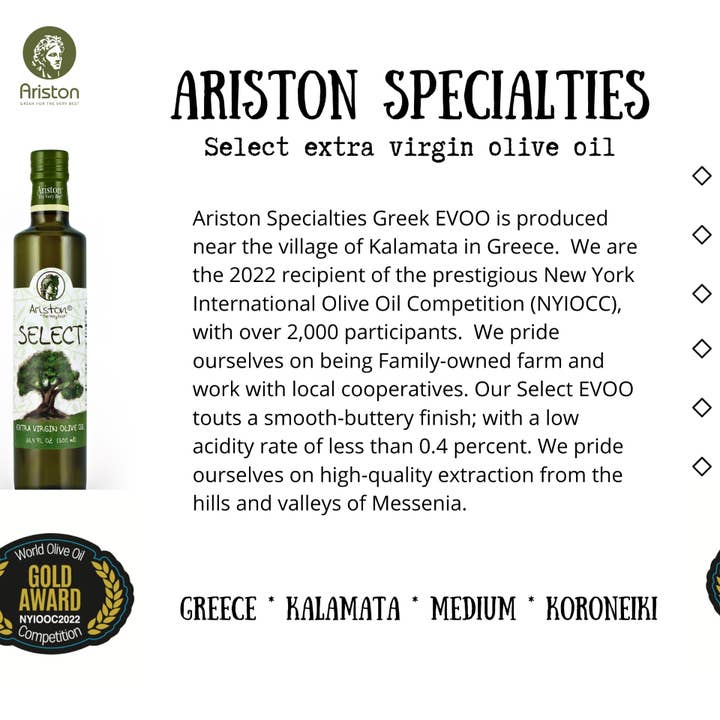 Ariston Specialties - Wholesale Olive oil - Bulk Ariston Select EVOO for Refill & Save Program (4x5LT)3