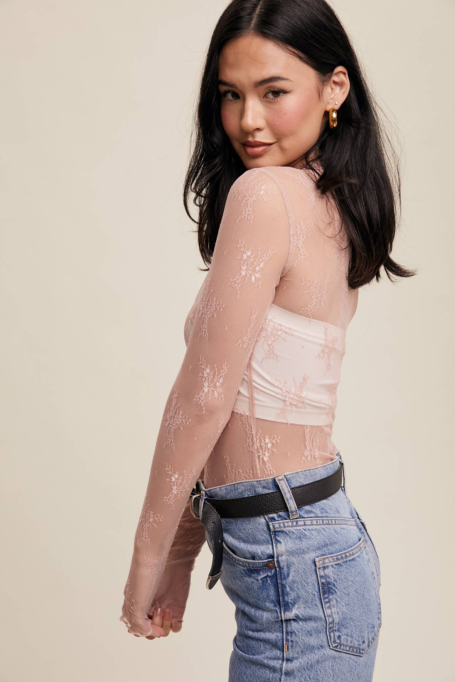 Listicle - Wholesale Blouse - Women's - Sheer Lace Long-Sleeve Top51