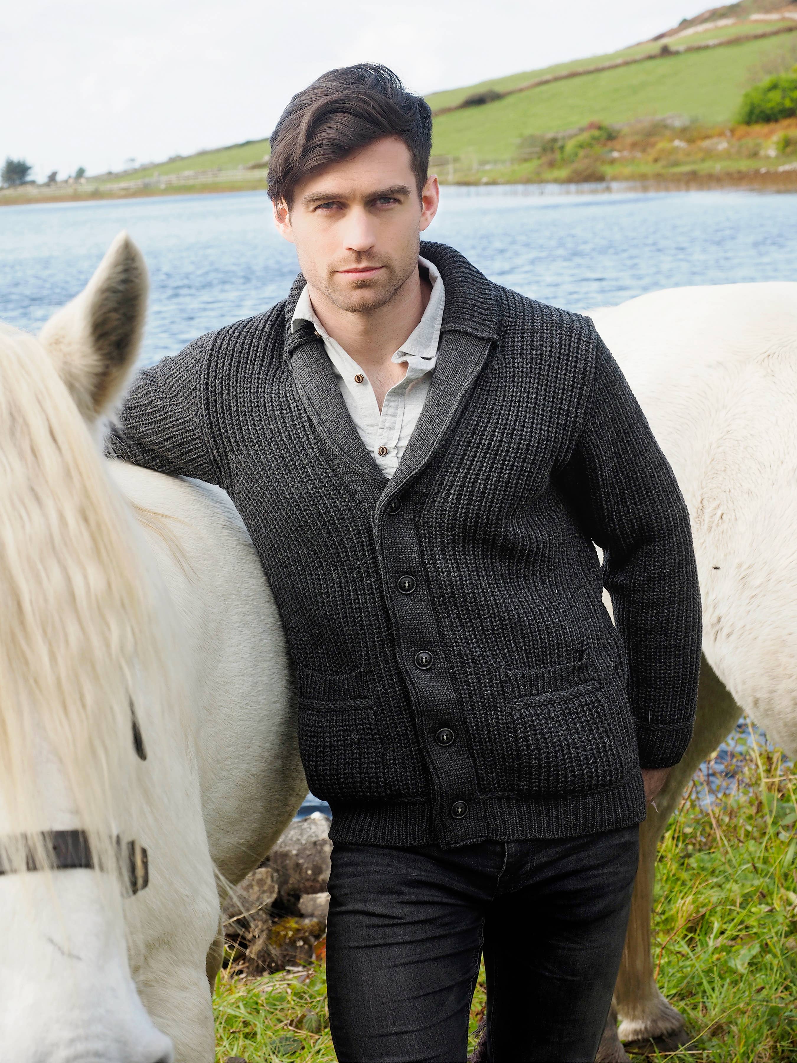 Aran Crafts - Wholesale Cardigan - Men's - ARAN SHAWL RIB CARDIGAN SH4627
0
