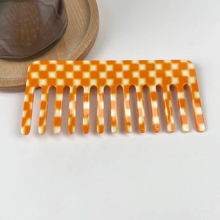 TheDivaSoap - Vente Peigne/brosse à cheveux - Peigne simple à dents larges pour cheveux fins à motif damier2