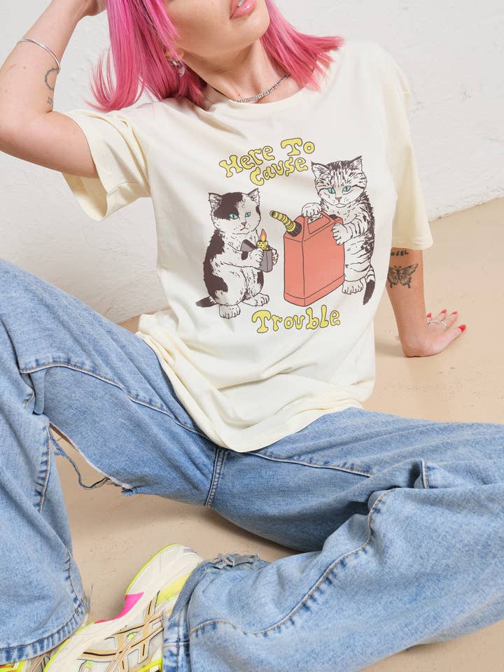 Threadheads - Wholesale Screen printed t-shirt – Women′s - Here to Cause Trouble T-Shirt0