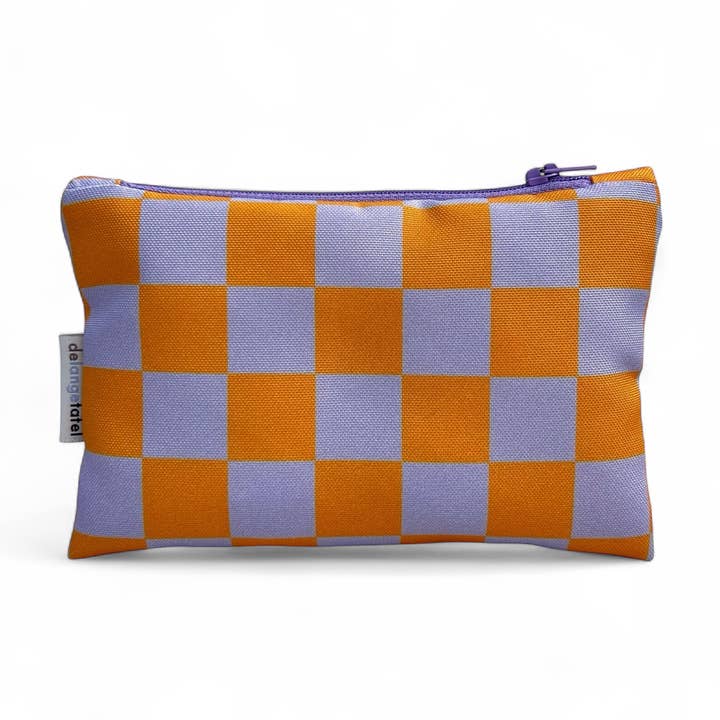 Etui klein · Kariert orange/lila für den Großhandel von De Lange Tafel