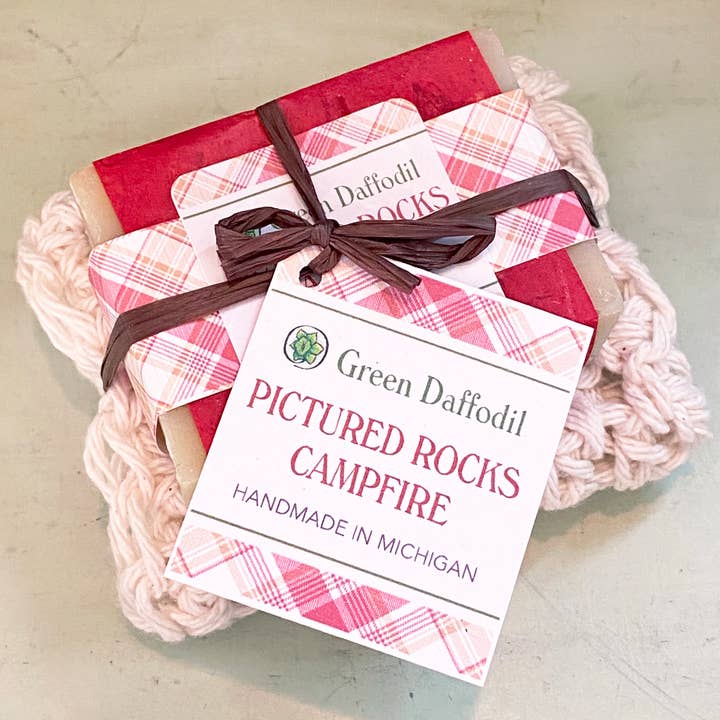 Pictured Rocks Campfire Soap & Washcloth Gift Set - Michigan for wholesale by Green Daffodil Bath & Body