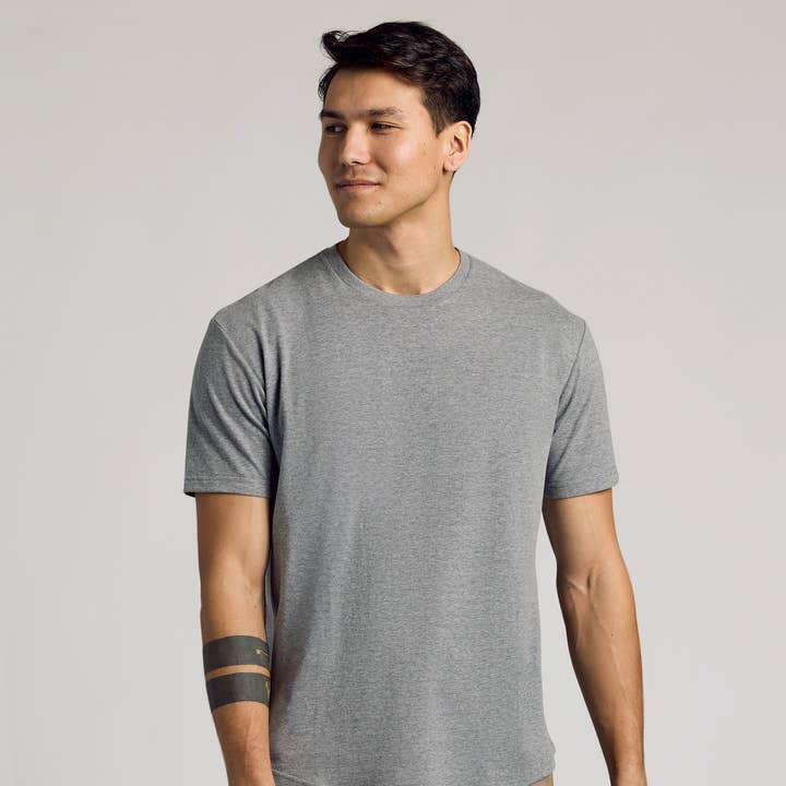 Heather Gray Curved Hem Classic Crew Neck for wholesale by True Classic