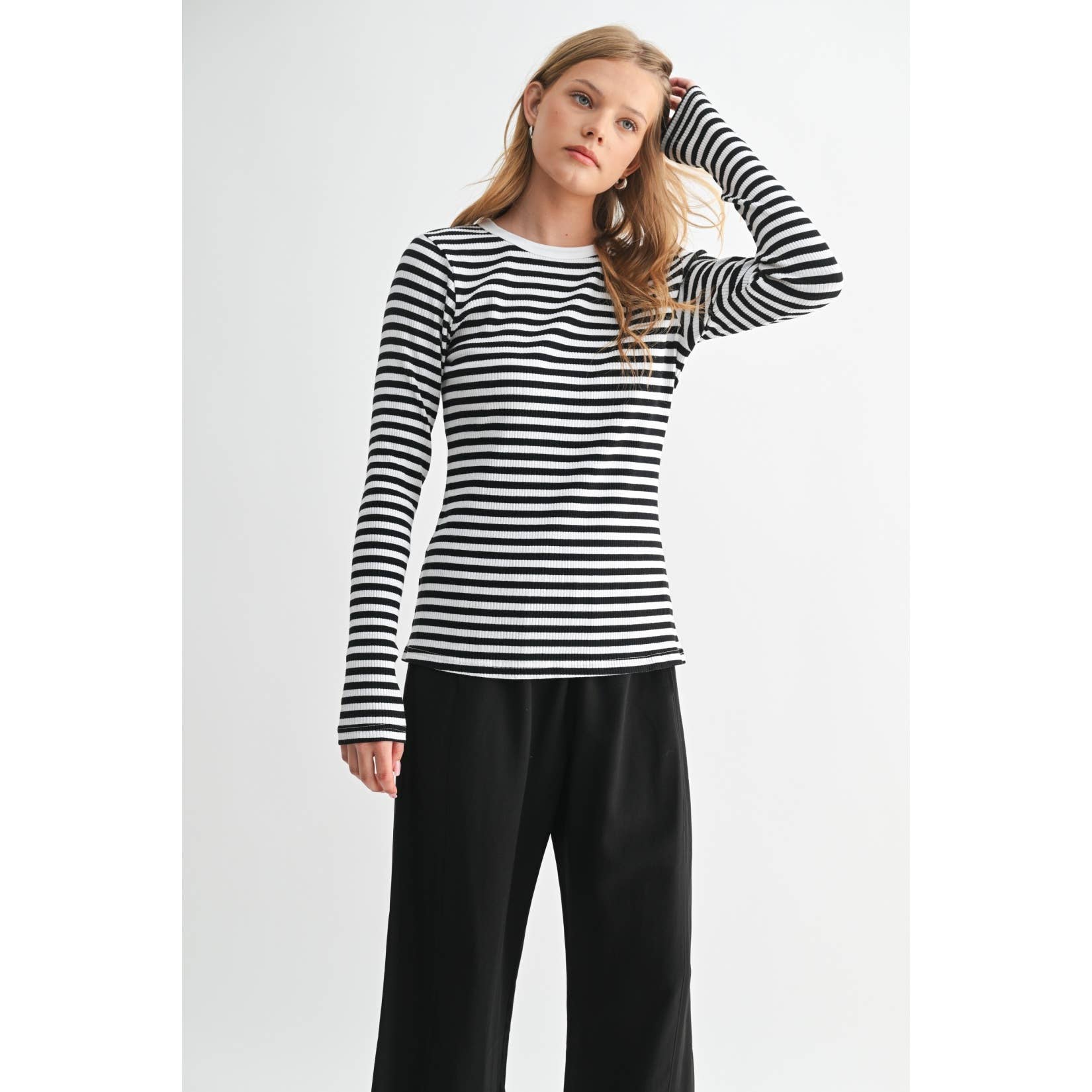 FUN2FUN – Top de malha - Mulher por atacado – TOP DE MALHA DE MANGA COMPRIDA A RISCAS13