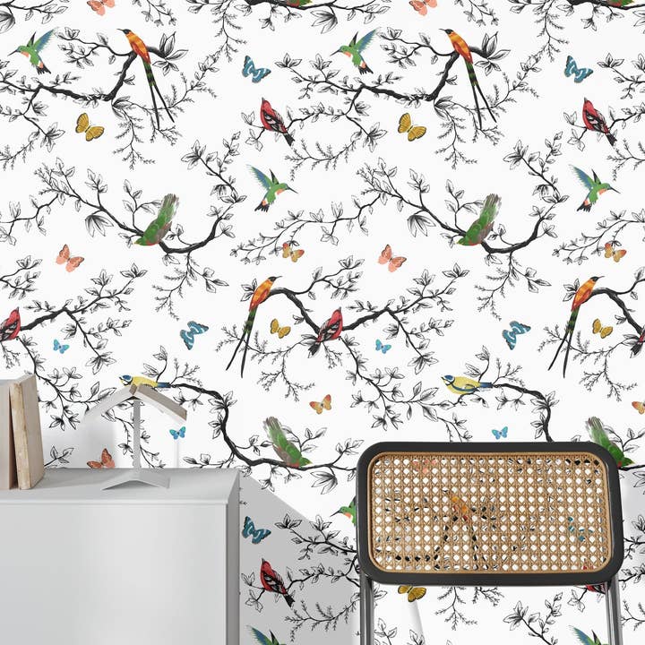 Svart och vitt fågel och fjäril tapeter för wholesale av Wallpapers4Beginners