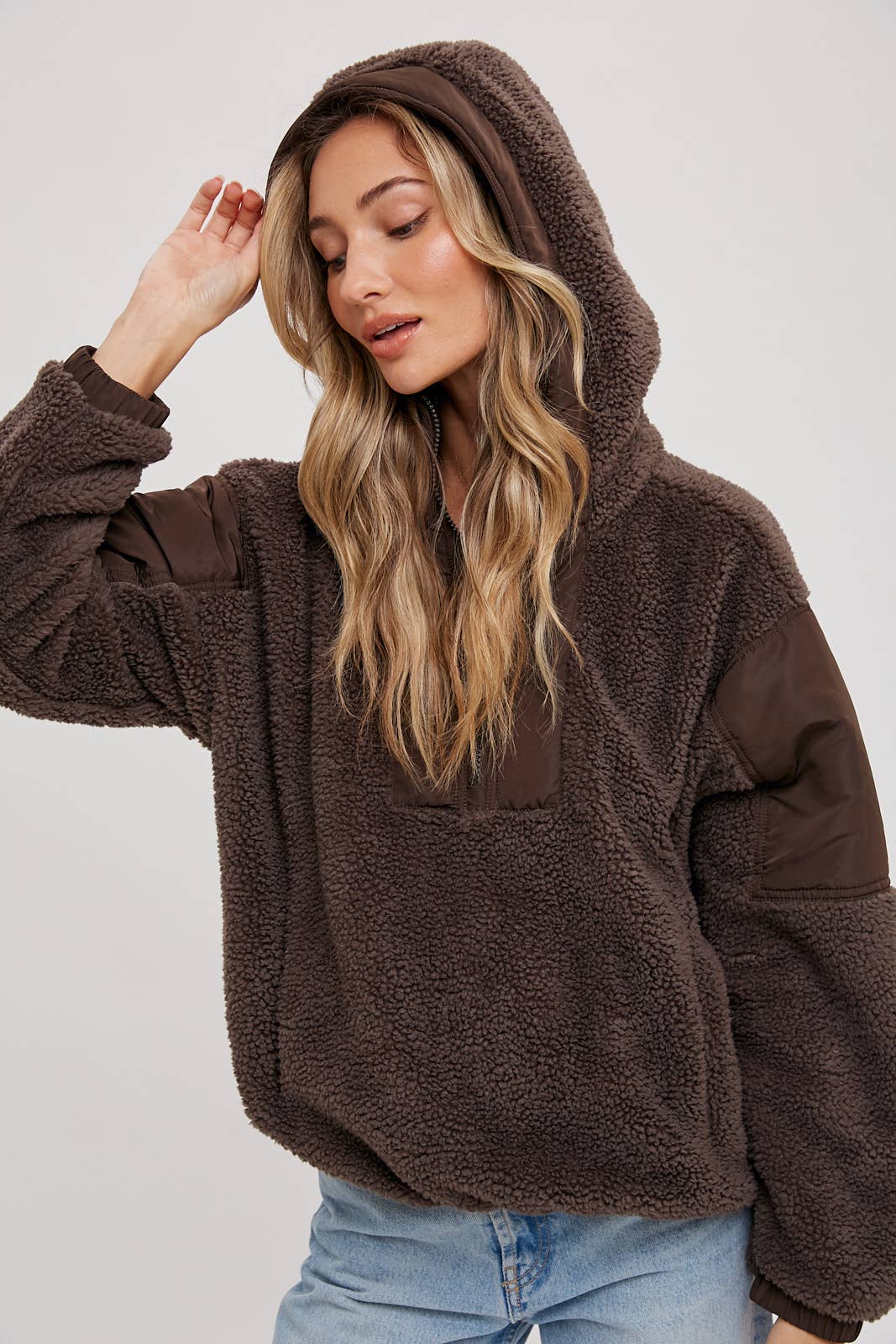 Bluivy - Wholesale Hoodie - Women's - FAUX SHEARLING CONTRAST HOODIE14