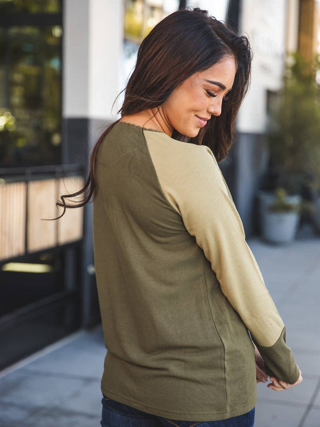 Tickled Teal - Wholesale Knit Top - Women's - Contrast Sleeve Button Knox Top7