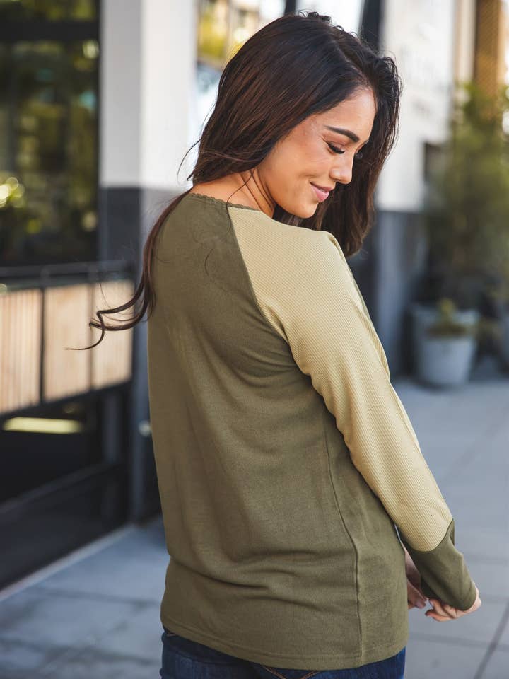 Tickled Teal - Wholesale Knit Top - Women's - Contrast Sleeve Button Knox Top7