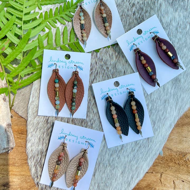 Leather Petal Earrings Best Seller Collection for wholesale by Lindsay Streem Designs