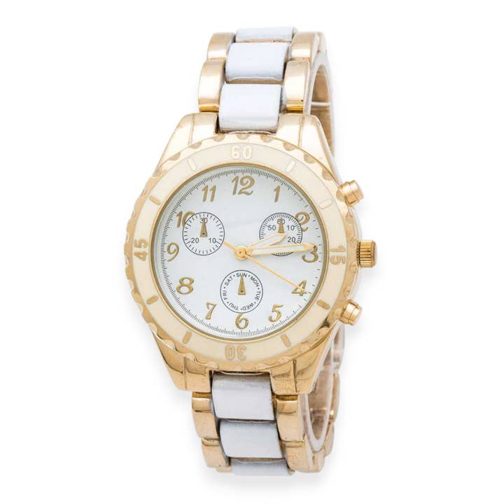 Fashion 2 Tone Metal Bracelet Watch for wholesale by LA Jewelry Plaza
