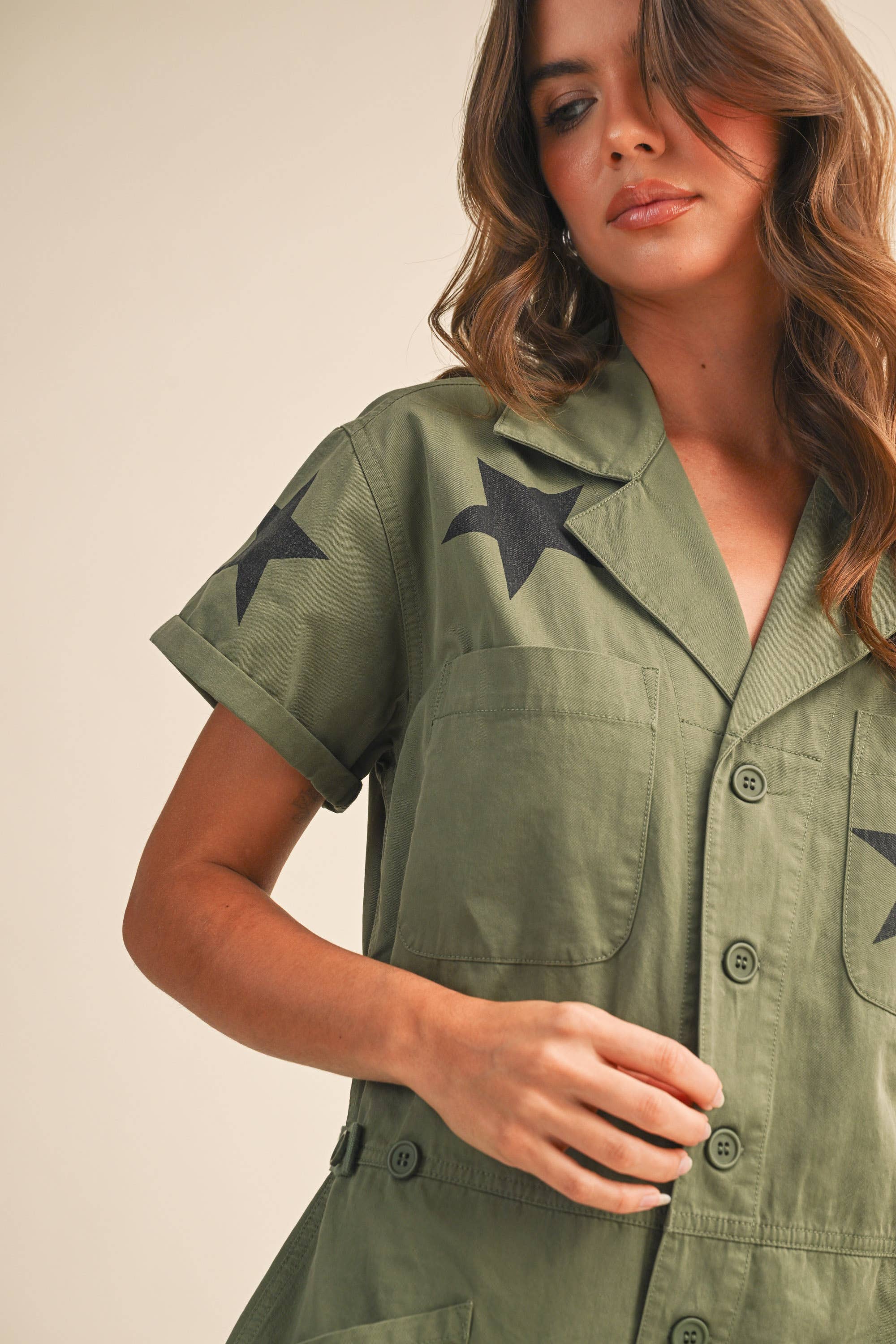 Klesis - Wholesale Jumpsuit - Women's - IJP3204 CONTRAST STAR PRINTED SHORT SLEEVE JUMPSUIT13