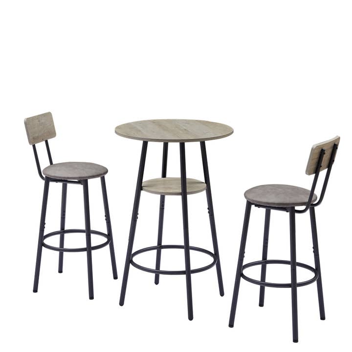 39F Inc. - Wholesale Stool - Round bar stool set with shelf, upholstered stool