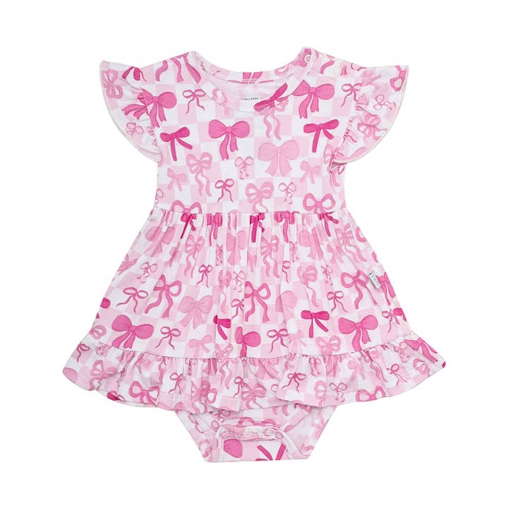 Bowtiful Ruffled Bodysuit Dress for wholesale by Baby Bean & Co.