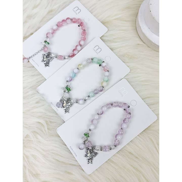 Soft Tone Butterfly Pendant Mix Bead Bracelet for wholesale by Love and Repeat