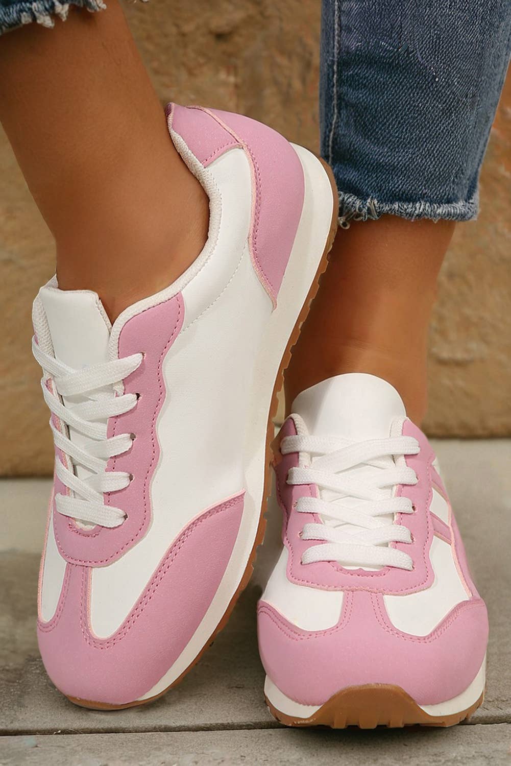 LA Society - Wholesale Lifestyle Sneakers - Women's - Color Block Lace-up PU Leather Sneakers3