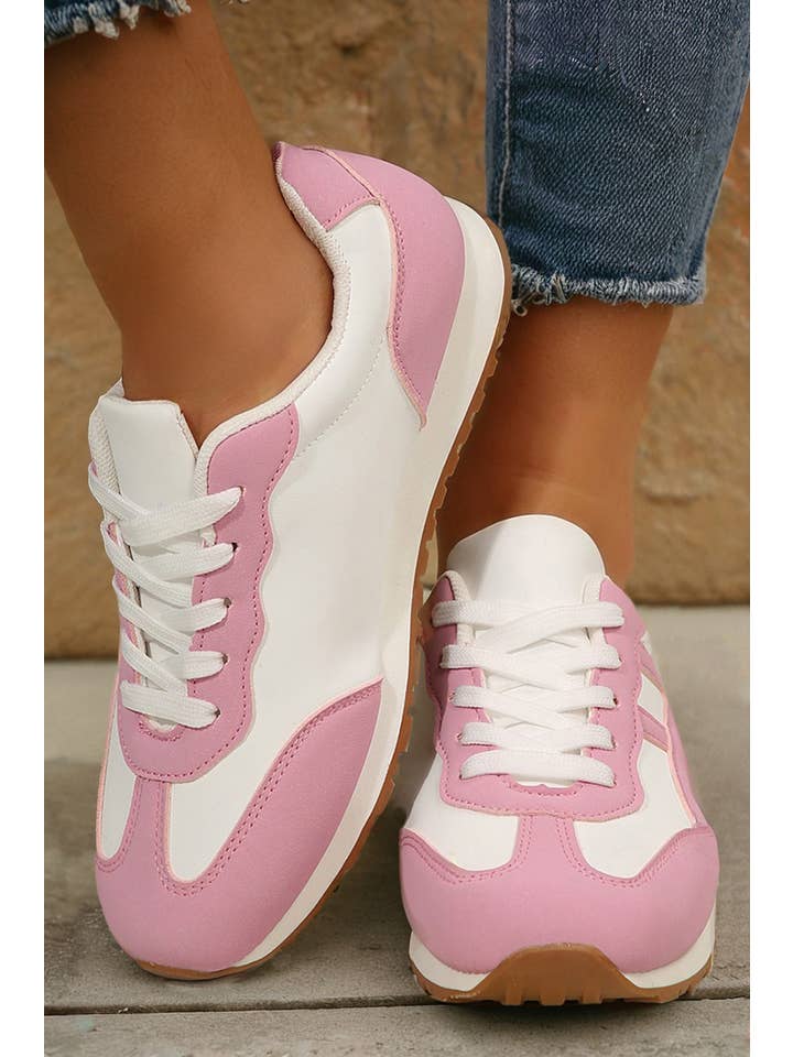 LA Society - Wholesale Lifestyle Sneakers - Women's - Color Block Lace-up PU Leather Sneakers3