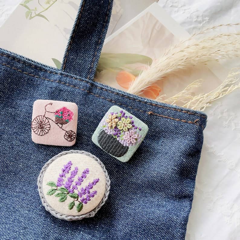 Giggle with Love - Wholesale Brooch - Floral Embroidery Brooch Pin| Handmade Girl Embroidered Pin2