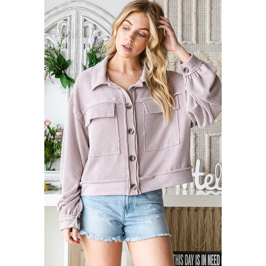 Reborn J - Wholesale Shirt Jacket/Shacket - Women's - CROP BUTTON JACKET WITH POCKET2