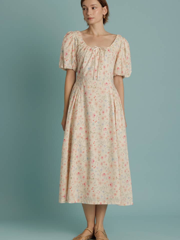 AD2348 - FLORAL MIDI DRESS W/ TIE for wholesale by Aureum