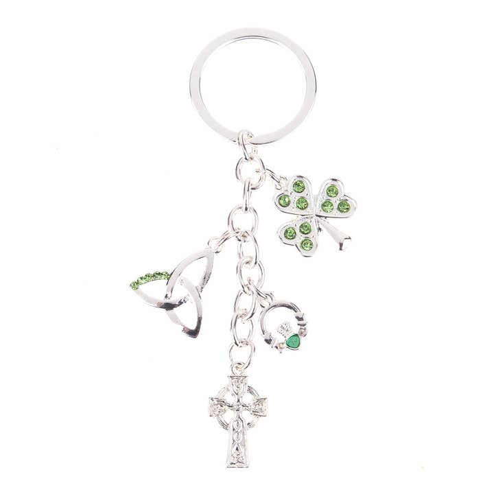 Irish Symbol Multi Keyring: Trinity Knot, Shamrock, Claddagh, Celtic Cross for wholesale by Eurostick