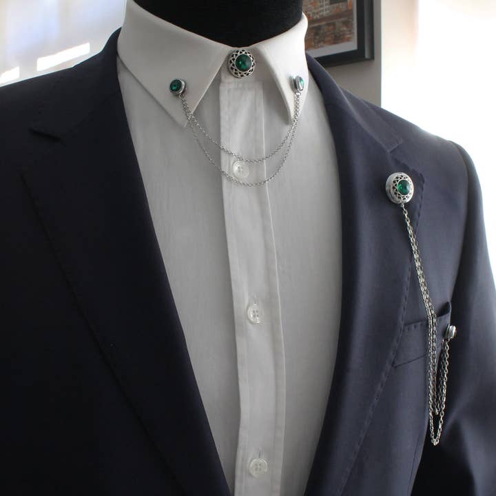 Set di spille fatte a mano con catena per camicia e bavero, camicia con colletto per la vendita all'ingrosso da parte di COOLMENCLUB