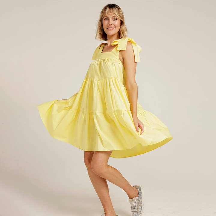 Love, Bonfire the Label - Wholesale Dress - Women's - Cotton Mini Swing Dress - Lemon Yellow6