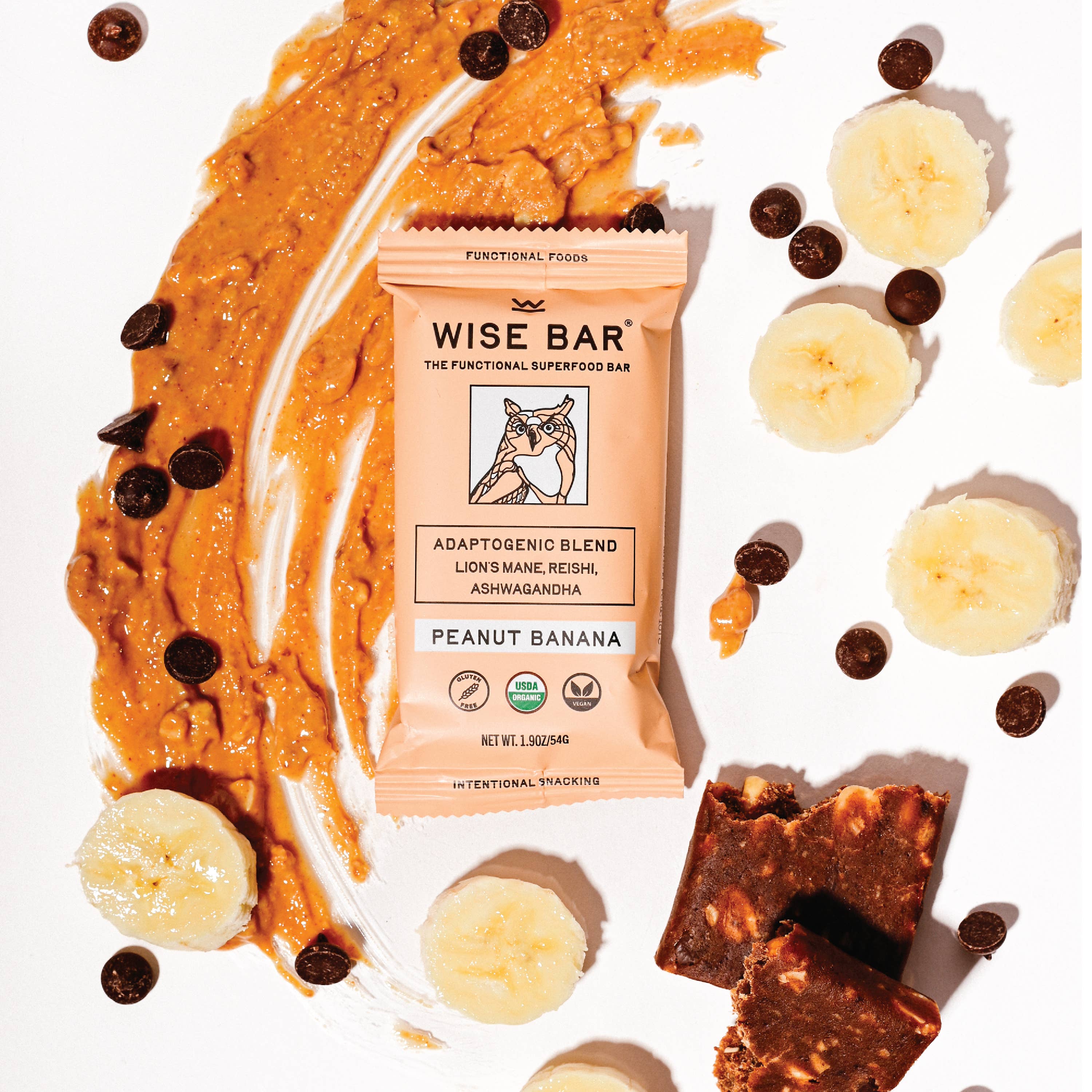 Wise Bar - Vente Barres de céréales - Barre nutritionnelle adaptogène aux arachides, bananes et champignons (12 barres)7