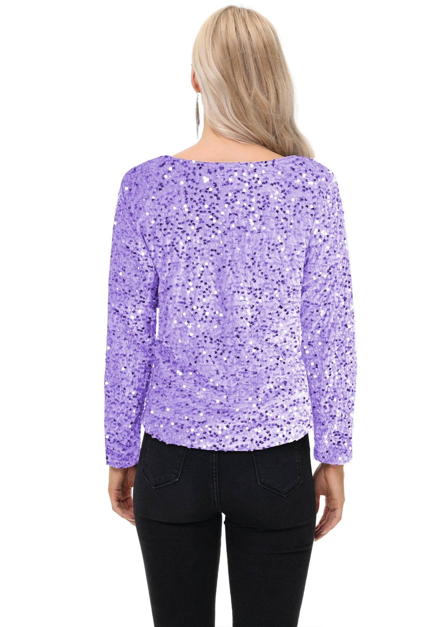 Anna Kaci Wholesale - Wholesale Blouse - Women's - Long Sleeve Sequin Tops Sparkly Glitter Evening Party40