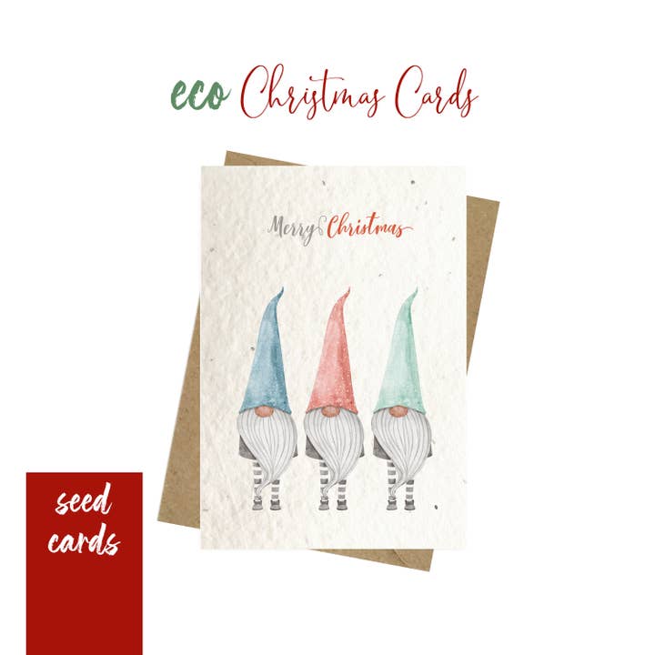 Pflanzbare Weihnachtskarten - Three Gnomes für den Großhandel von Myeco